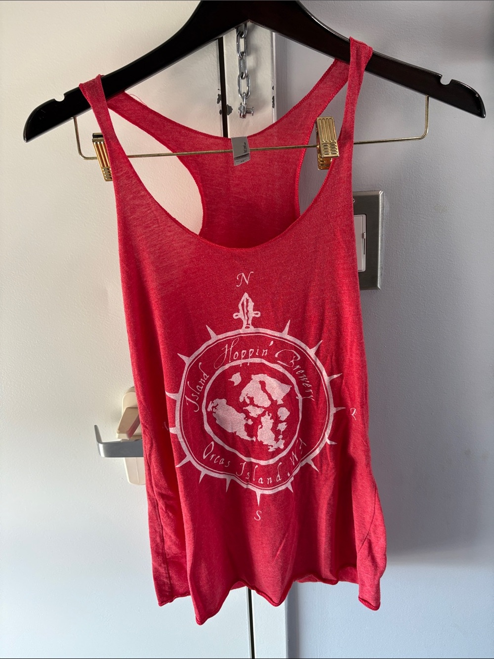 Next Level Apparel Red Racerback Tank with White Compass Graphic, XS